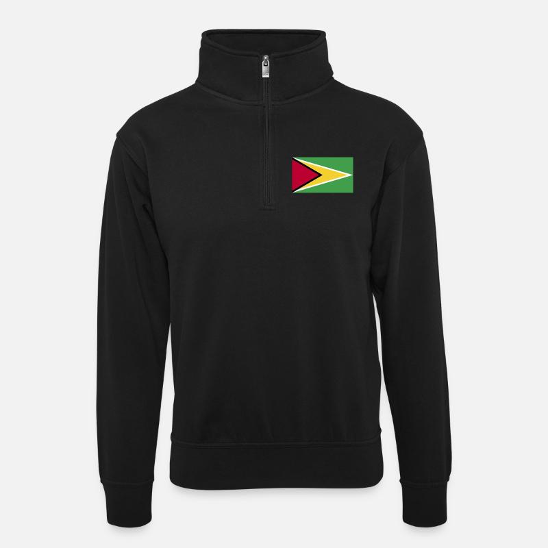 Guyana National Flagge - Unisex Pullover mit Zip-Kragen - Schwarz