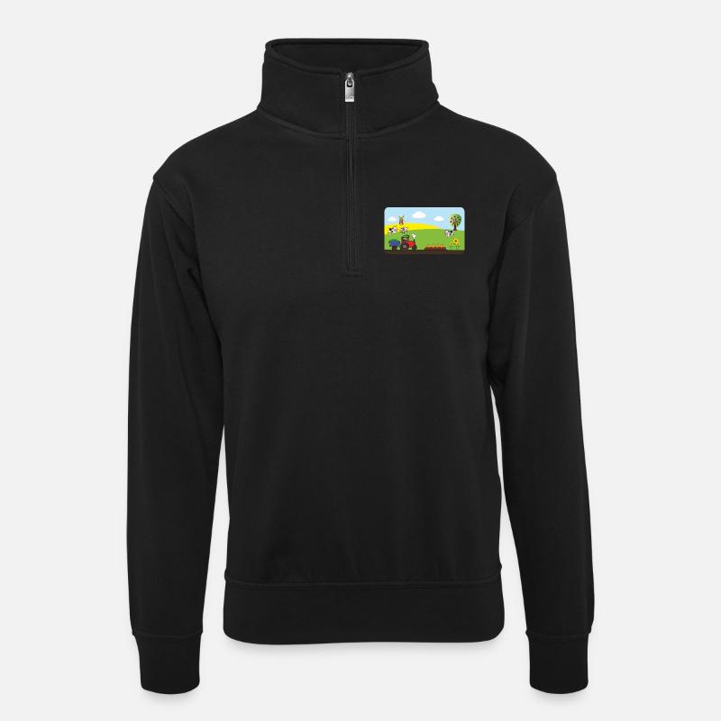 Farm Tractor - Cows Fields Windmill - Unisex sweater with zip collar - black