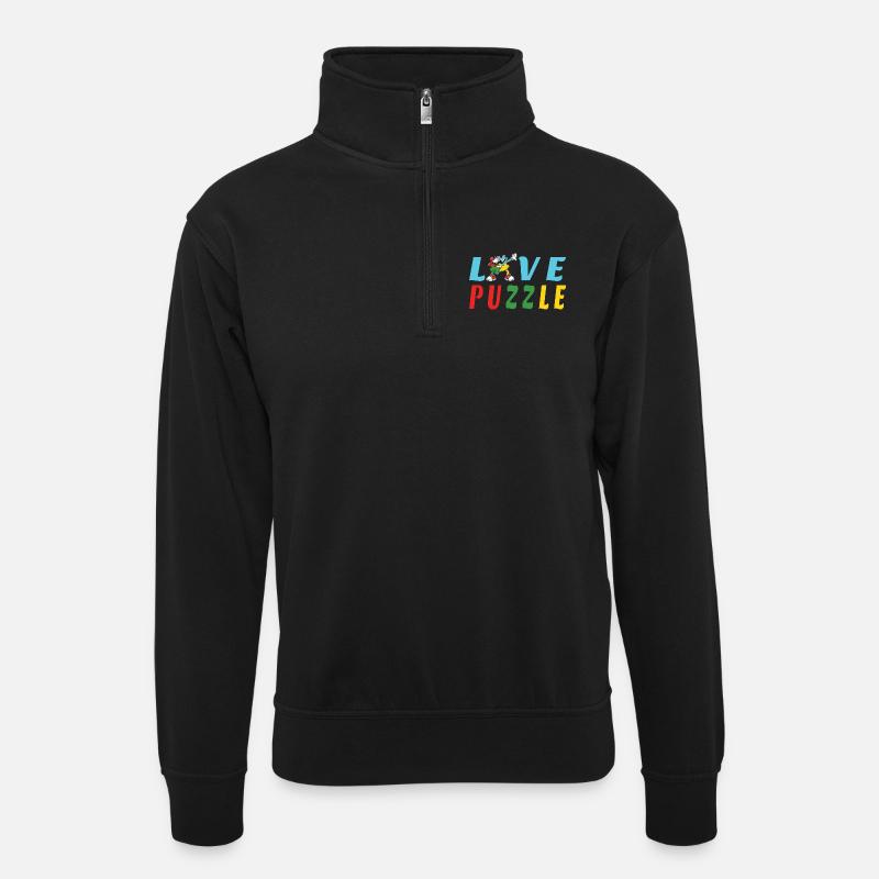 Liebe Puzzle - Unisex Pullover mit Zip-Kragen - Schwarz