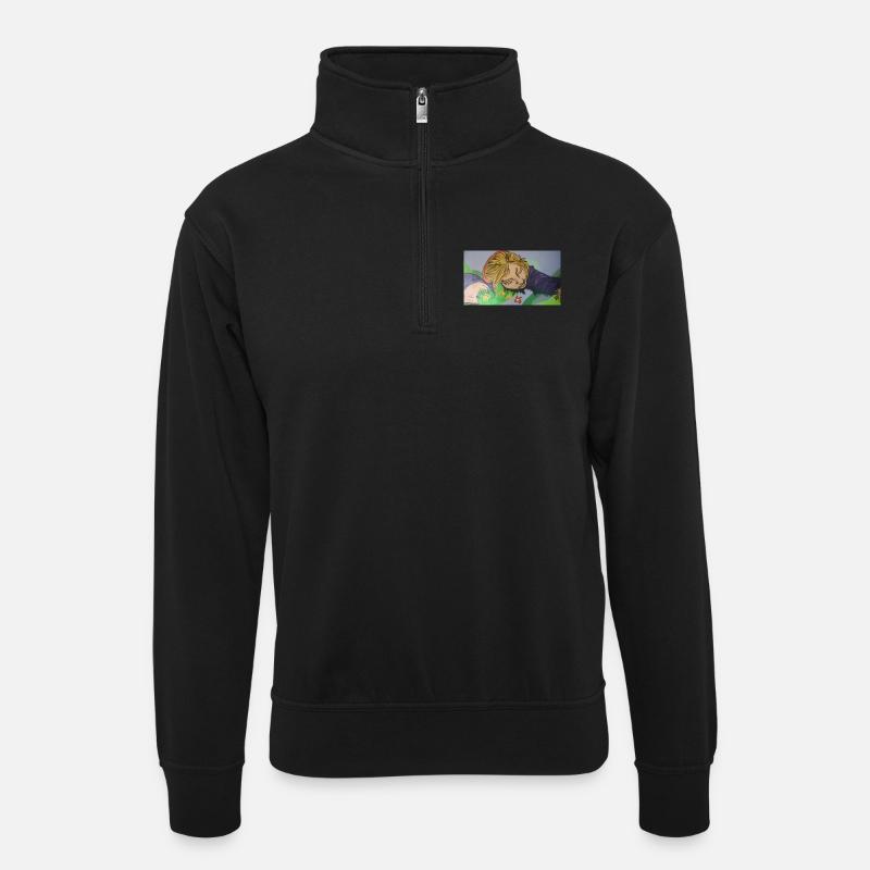 Träumendes Mädchen - Unisex Pullover mit Zip-Kragen - Schwarz