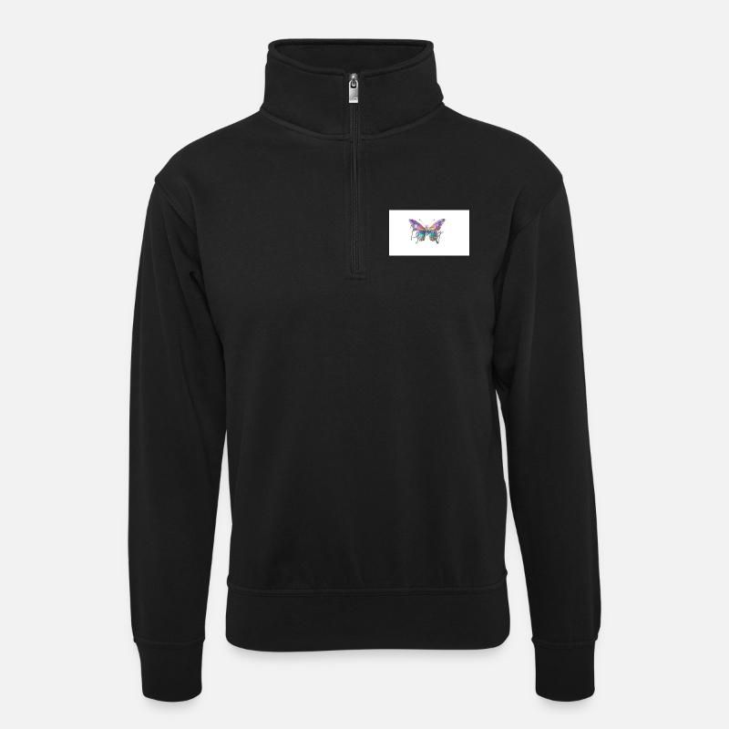 Bunter Schmetterling mit Wasserfarben-Effekt - Unisex Pullover mit Zip-Kragen - Schwarz
