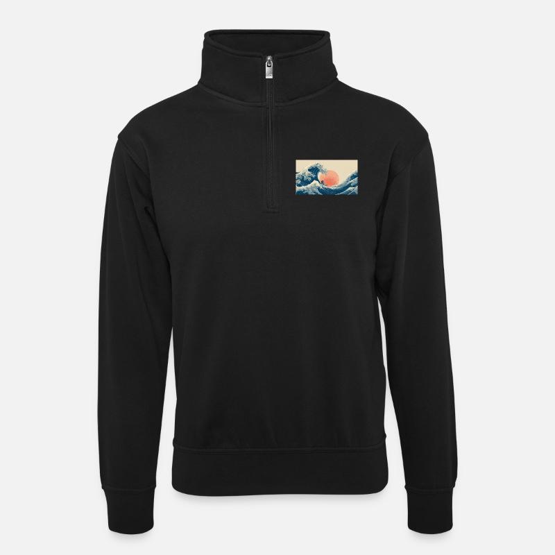 Surfing Wave at Sunset - Unisex sweater with zip collar - black