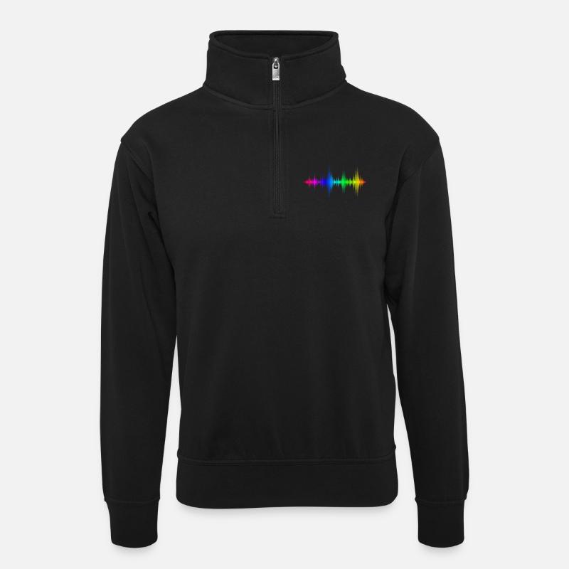 Rainbow Sound Waves - Unisex sweater with zip collar - black