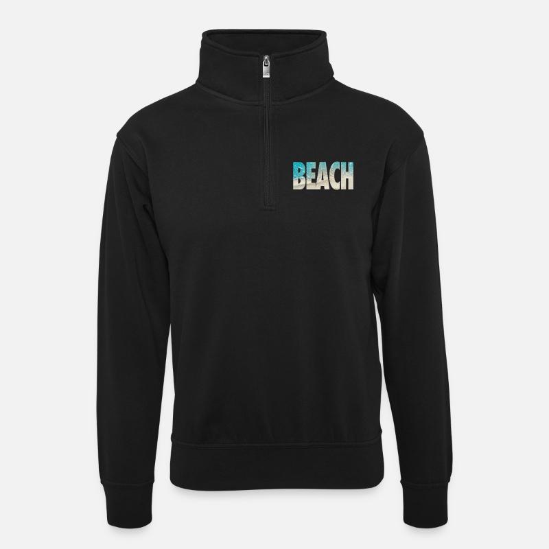 Tropische BEACH Ozean-Text-Vibe - Unisex Pullover mit Zip-Kragen - Schwarz