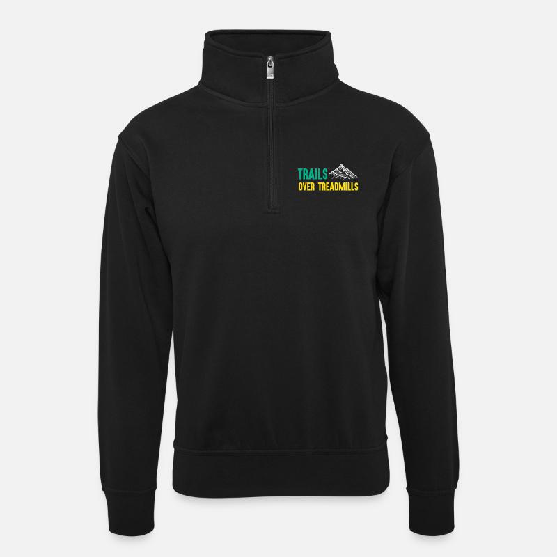 Trailrunning - Trails über Laufbänder - Unisex Pullover mit Zip-Kragen - Schwarz