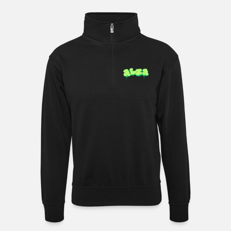 Bright Green Graffiti Style Design - Unisex sweater with zip collar - black