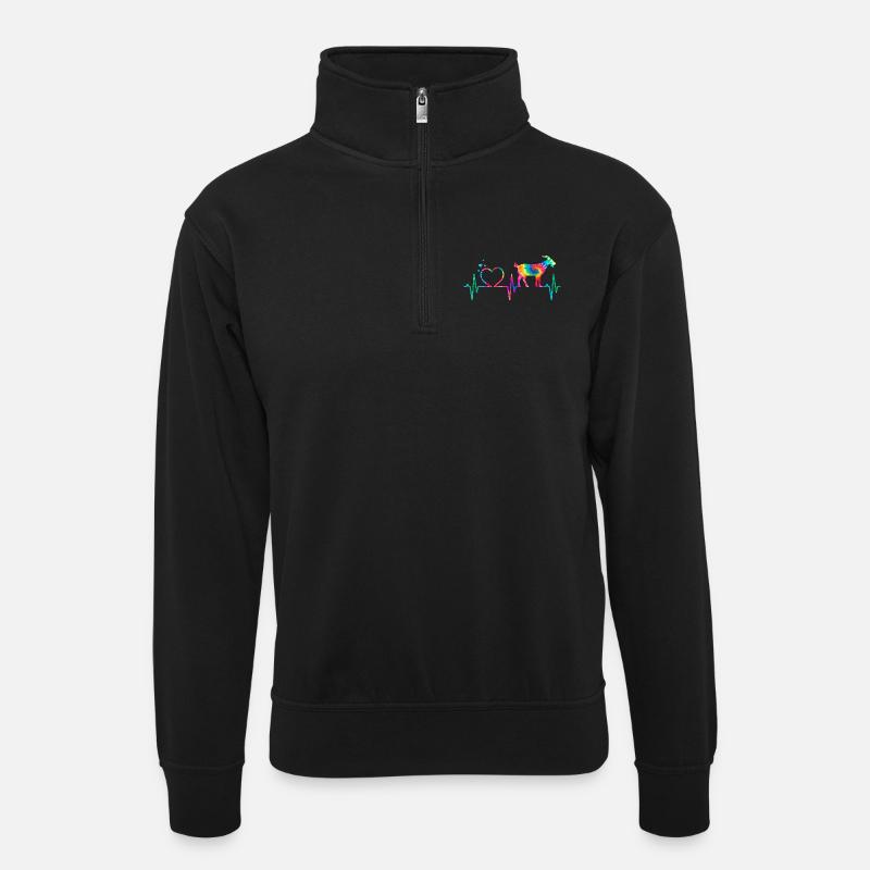 Regenbogenherzziege - Unisex Pullover mit Zip-Kragen - Schwarz