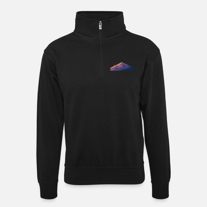 Lebendige Berglandschaft Illustration - Unisex Pullover mit Zip-Kragen - Schwarz