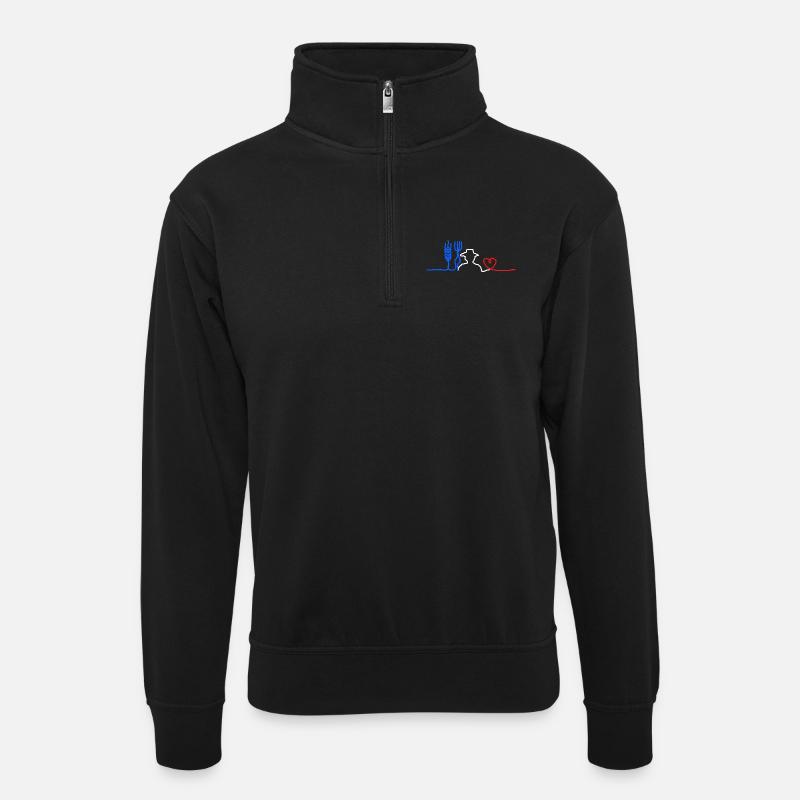 Das Herz des 🇫🇷 Bauern - Unisex Pullover mit Zip-Kragen - Schwarz