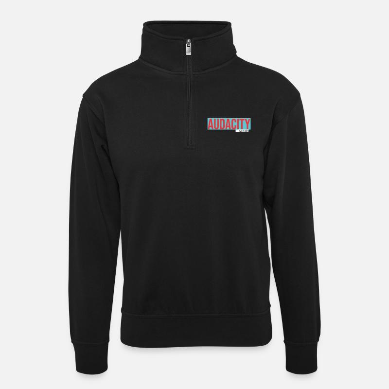 Audacity: Kräftiges Rot auf Türkis - Unisex Pullover mit Zip-Kragen - Schwarz