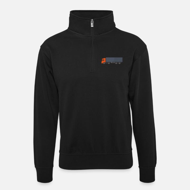 Container-LKW - Unisex Pullover mit Zip-Kragen - Schwarz
