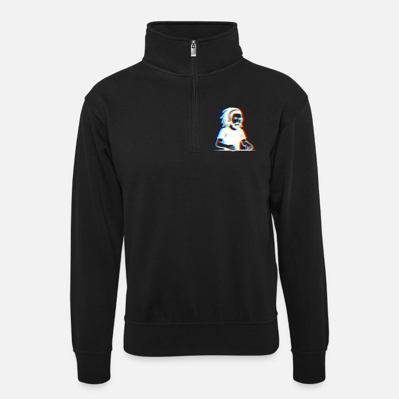 EDM - DJ - Glitch Rave Stil - Unisex Pullover mit Zip-Kragen - Schwarz