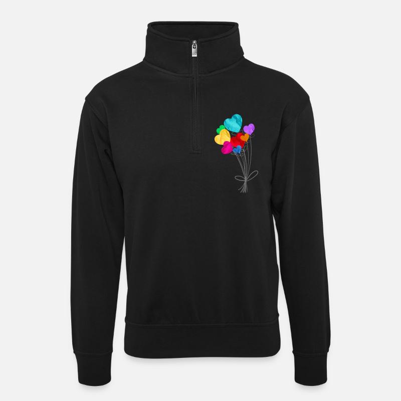 Strauß herzförmiger Luftballons - Unisex Pullover mit Zip-Kragen - Schwarz
