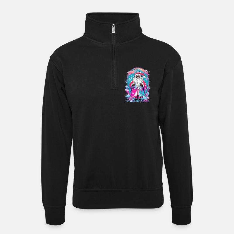 Colourful Christmas magic with snowman - Unisex sweater with zip collar - black