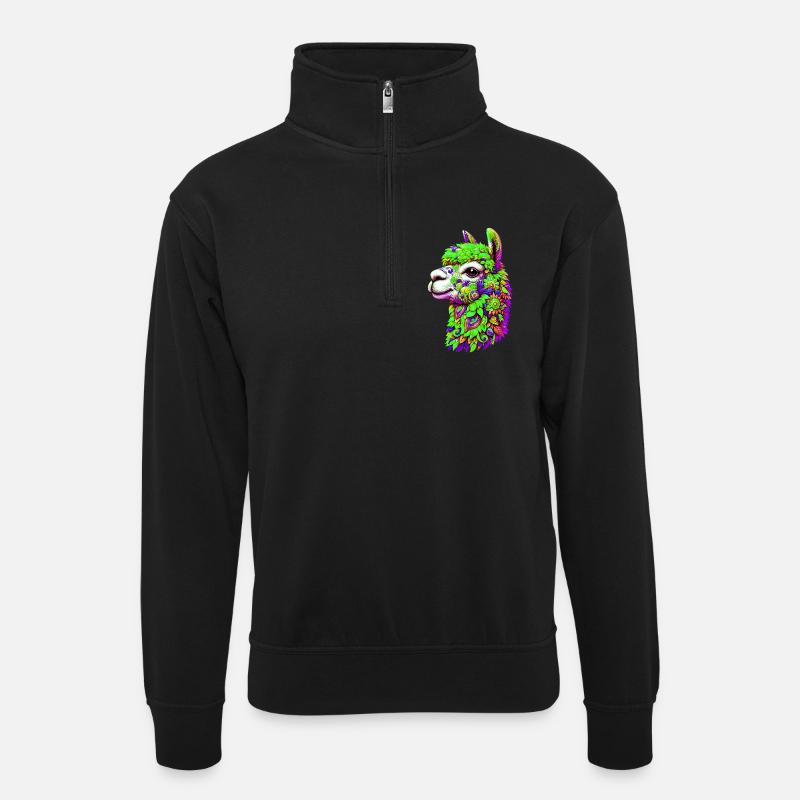 Alpaka - Unisex Pullover mit Zip-Kragen - Schwarz