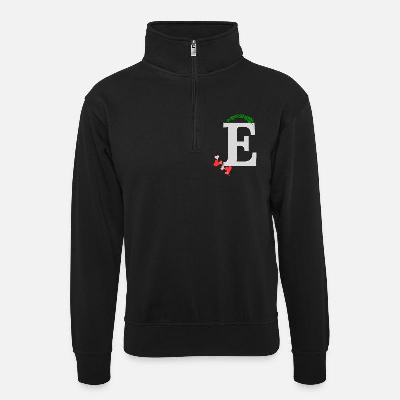 E - Unisex Pullover mit Zip-Kragen - Schwarz