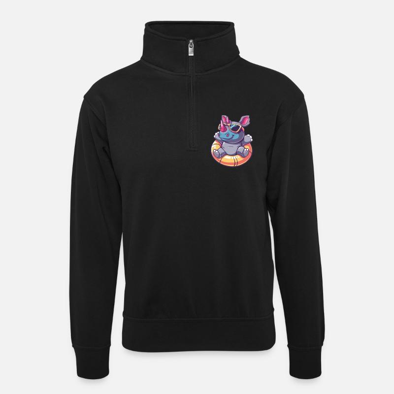Nashorn Comic Cool - Unisex Pullover mit Zip-Kragen - Schwarz