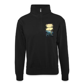 NYC-Silhouette in Neontönen - Unisex Pullover mit Zip-Kragen - Schwarz - Vorne