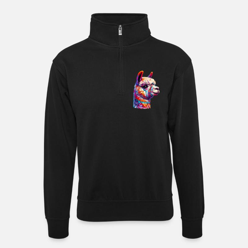 Alpaka - Unisex Pullover mit Zip-Kragen - Schwarz