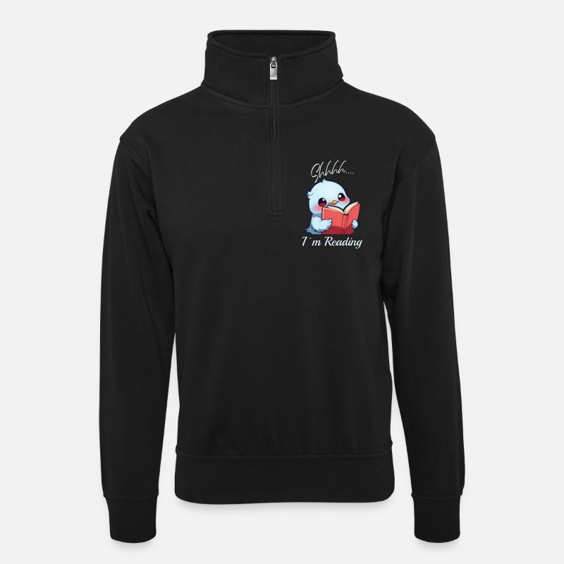 Vogel mit Buch - Unisex Pullover mit Zip-Kragen - Schwarz