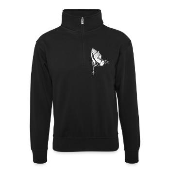 Betende Hände mit Rosenkranzkunstwerk - Unisex Pullover mit Zip-Kragen - Schwarz - Vorne