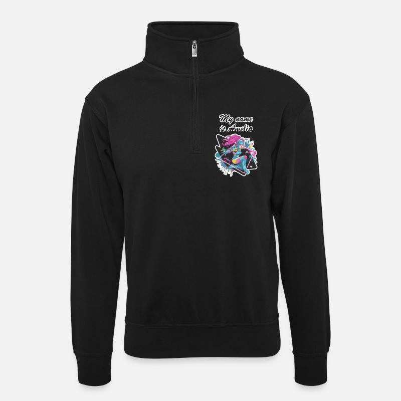 Mein Name ist Amelia 2026 - Unisex Pullover mit Zip-Kragen - Schwarz
