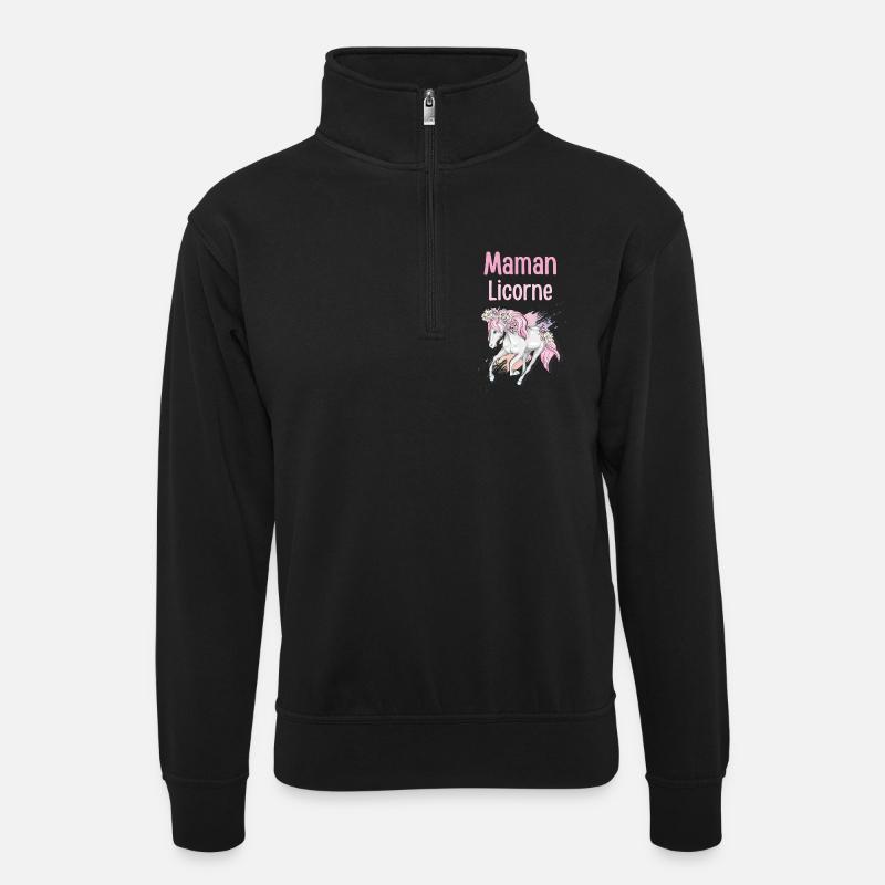 Pastell Blumen Einhorn Mama - Unisex Pullover mit Zip-Kragen - Schwarz