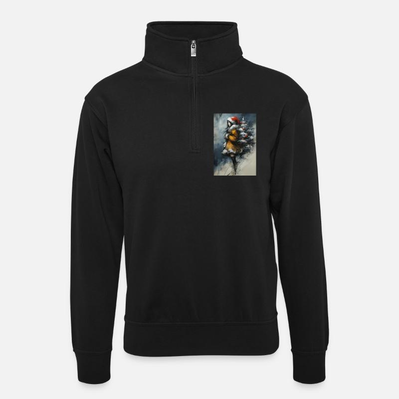Märchenwinter: Mädchen und Baum - Unisex Pullover mit Zip-Kragen - Schwarz