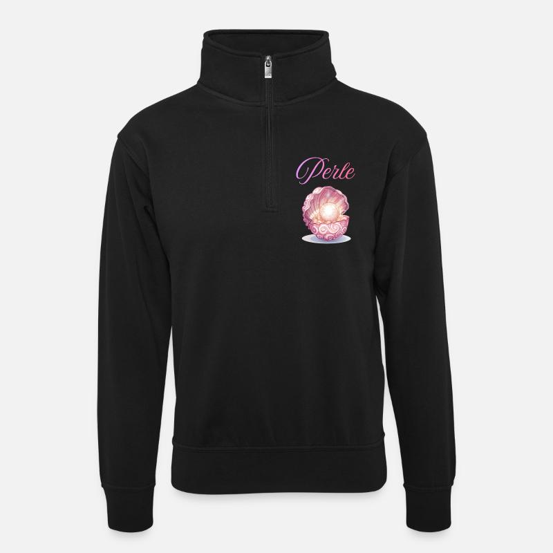 Pearl in the Rose Shell - Unisex sweater with zip collar - black