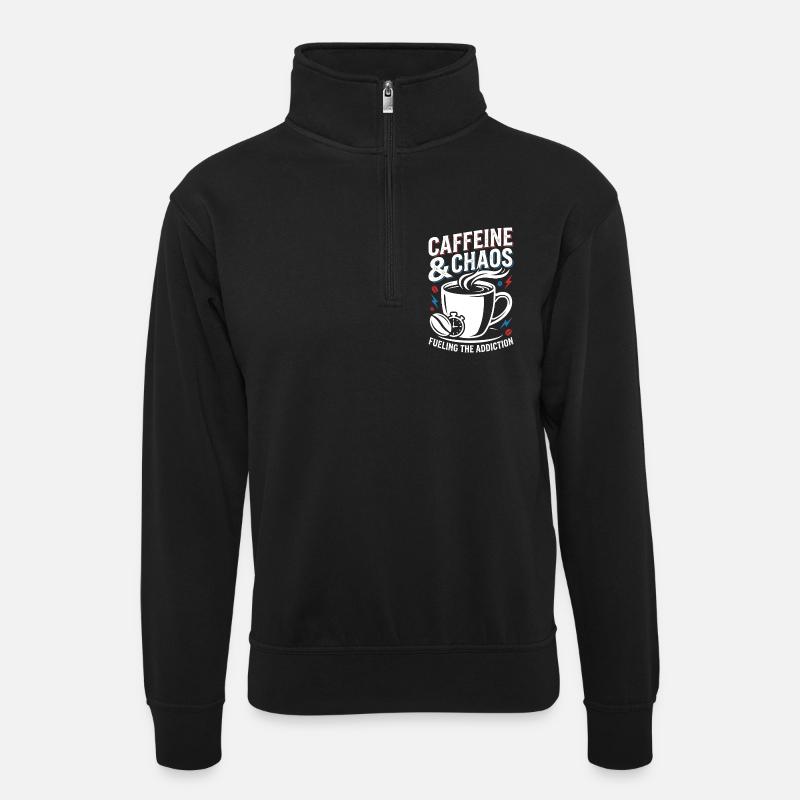 Kaffee Chaos - Unisex Pullover mit Zip-Kragen - Schwarz
