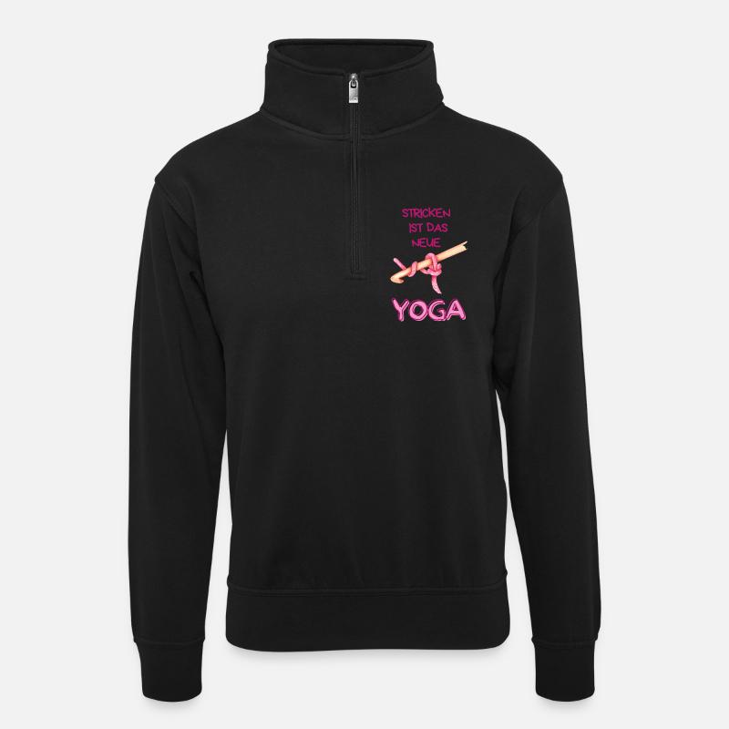 Stricken ist das neue Yoga - Unisex Pullover mit Zip-Kragen - Schwarz