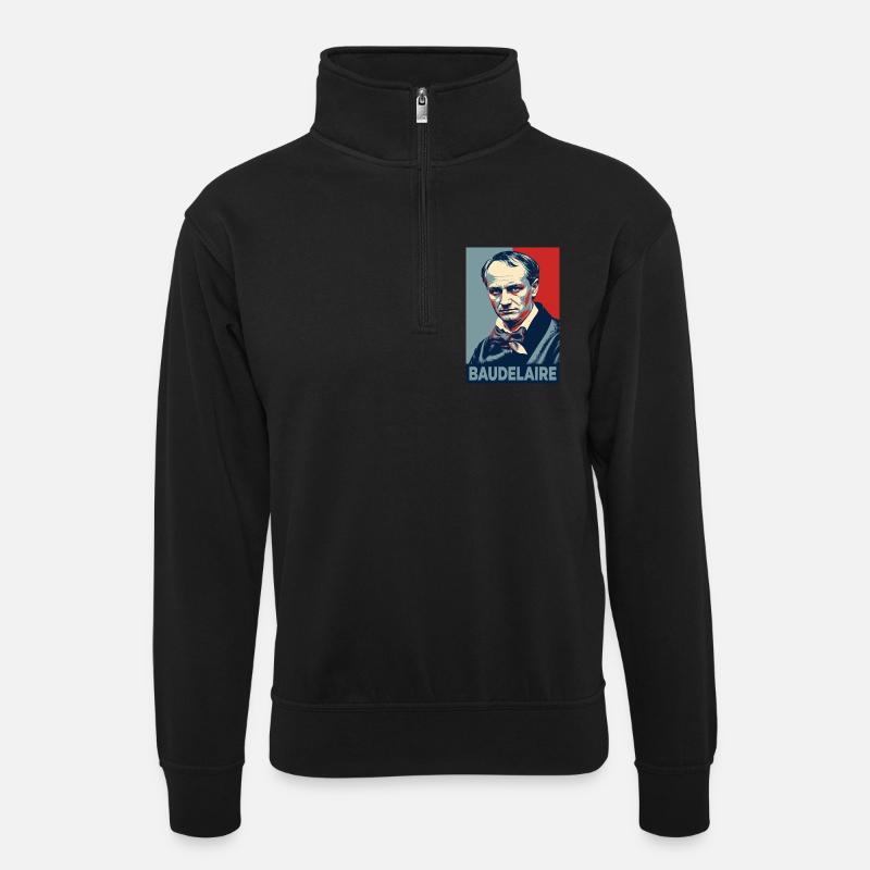 Baudelaire Pop-Art-Porträt - Unisex Pullover mit Zip-Kragen - Schwarz