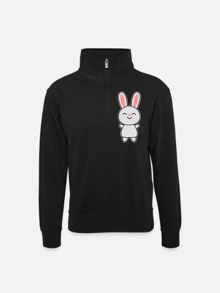 Cute Rabbit / Bunny - Unisex sweater with zip collar - black