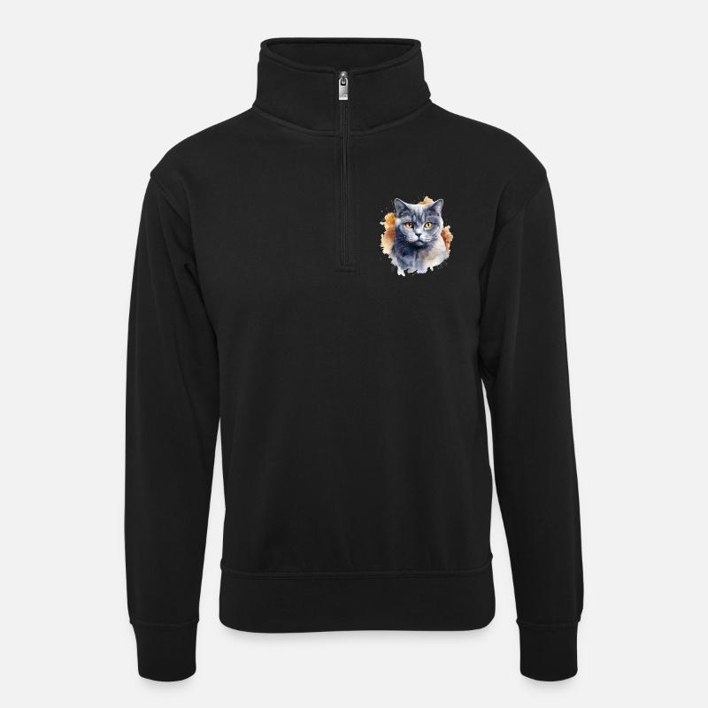 Katze Kopf Britisch Kurzhaar - Unisex Pullover mit Zip-Kragen - Schwarz