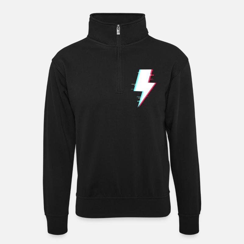 Blitzstil Retro Digitale Beleuchtung - Unisex Pullover mit Zip-Kragen - Schwarz