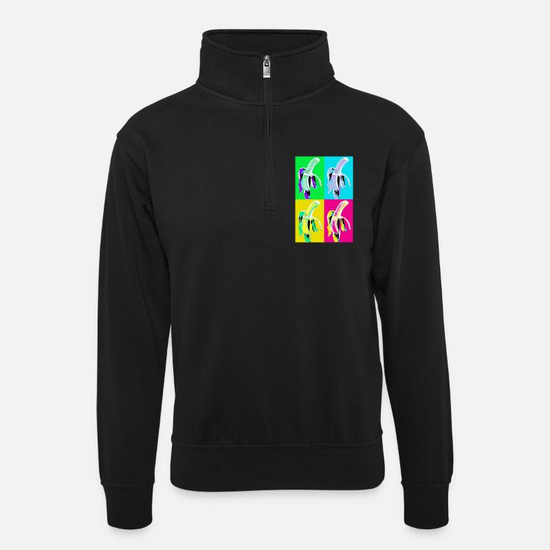 Banana Pop Art Vierfarben - Unisex Pullover mit Zip-Kragen - Schwarz