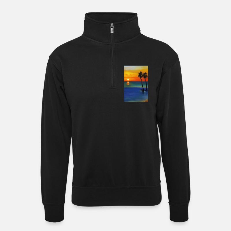 Karibik Palmen Strand - Unisex Pullover mit Zip-Kragen - Schwarz