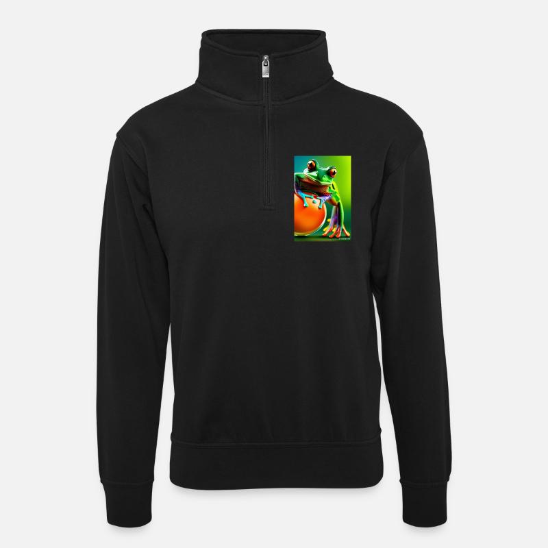 Bunter Frosch - Unisex Pullover mit Zip-Kragen - Schwarz