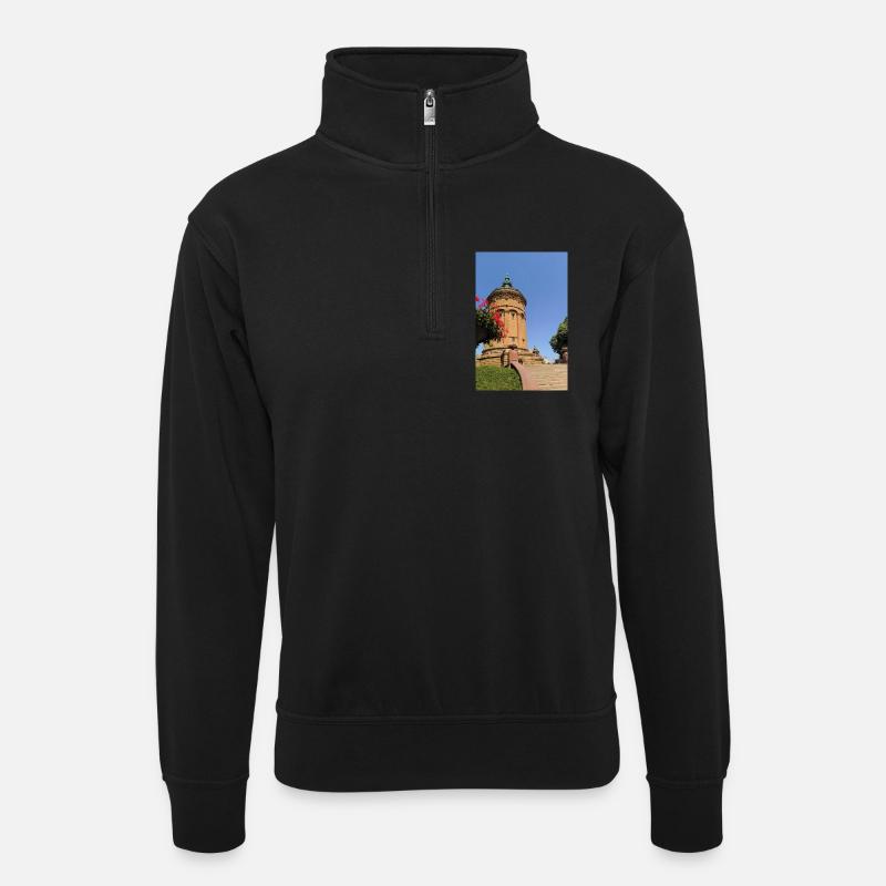 WASSERTURM MANNHEIM - Unisex Pullover mit Zip-Kragen - Schwarz