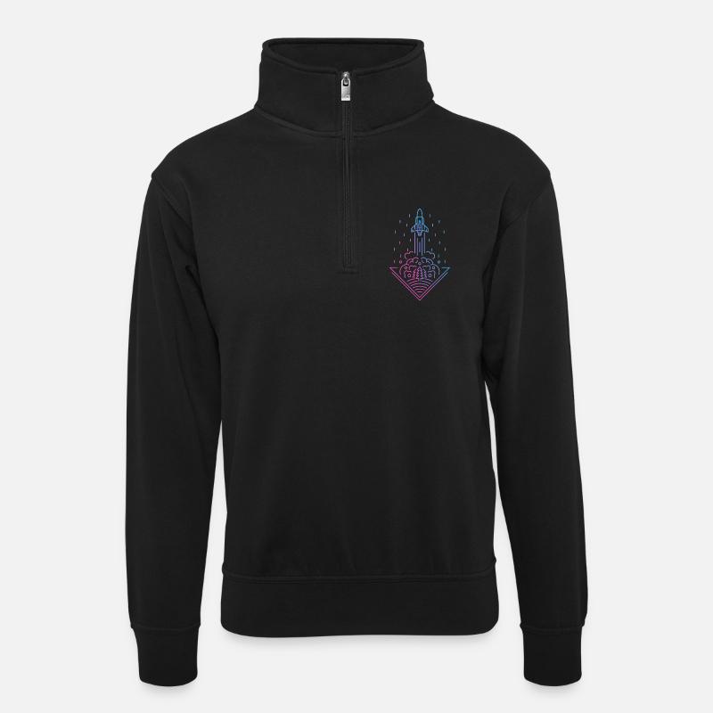 Retro Rocket - Unisex Pullover mit Zip-Kragen - Schwarz