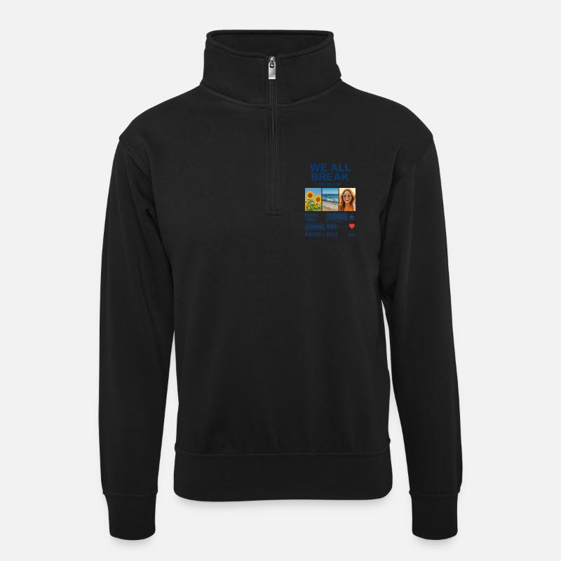 Sommerblaue Collage und Lächeln - Unisex Pullover mit Zip-Kragen - Schwarz