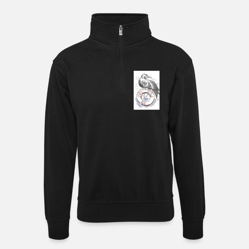 Möwe - Unisex Pullover mit Zip-Kragen - Schwarz