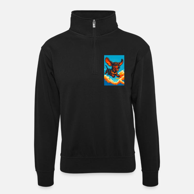 Lebendige fliegende Dackelillustration - Unisex Pullover mit Zip-Kragen - Schwarz