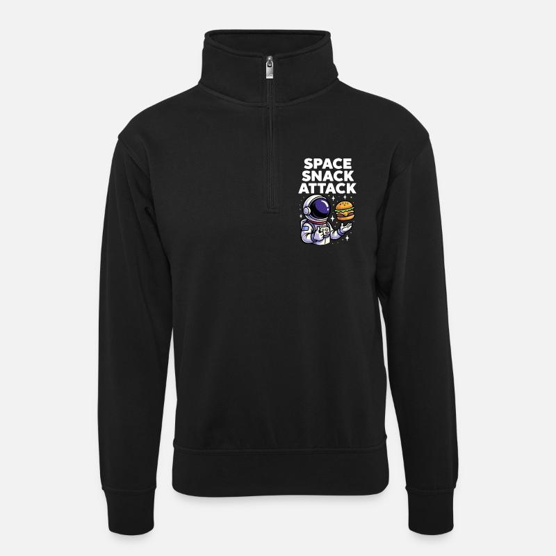 Astronaut Burger Space Snack Attack - Unisex Pullover mit Zip-Kragen - Schwarz