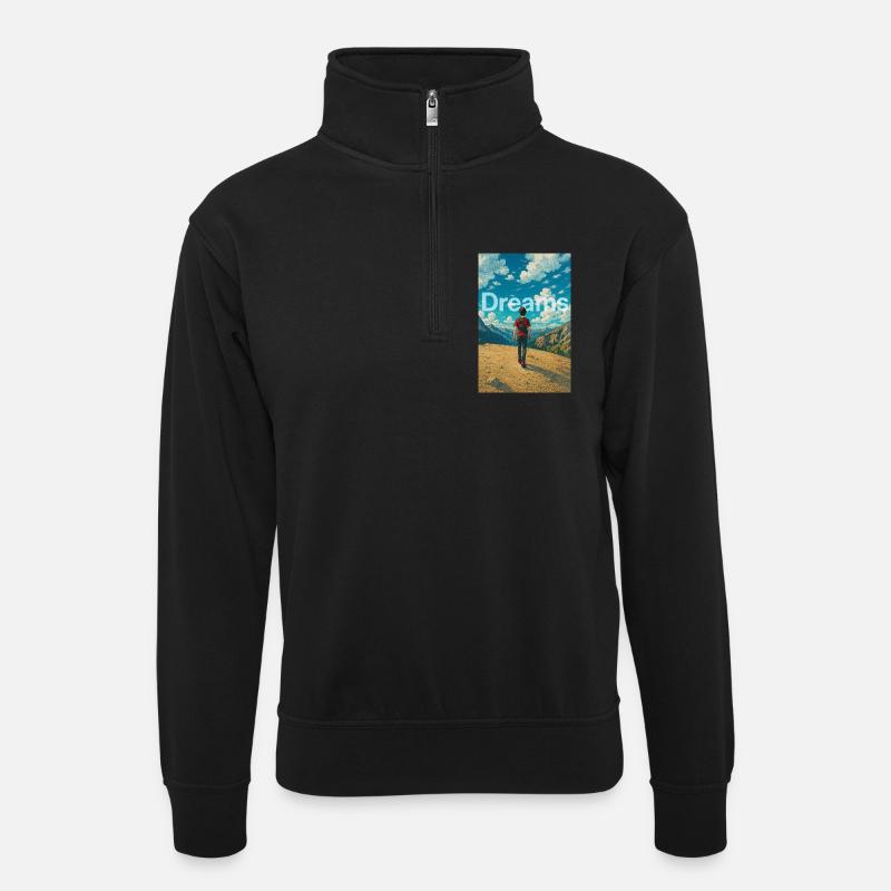 Träumer in den Bergen - Unisex Pullover mit Zip-Kragen - Schwarz