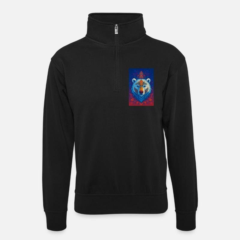 Blauer Bär Mandala - Unisex Pullover mit Zip-Kragen - Schwarz