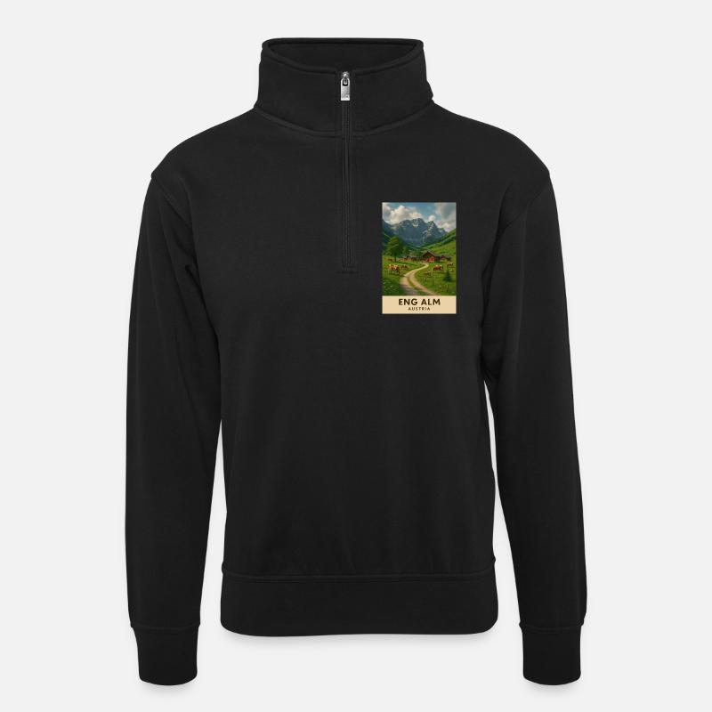 Eng Alm Alpenidylle - Unisex Pullover mit Zip-Kragen - Schwarz