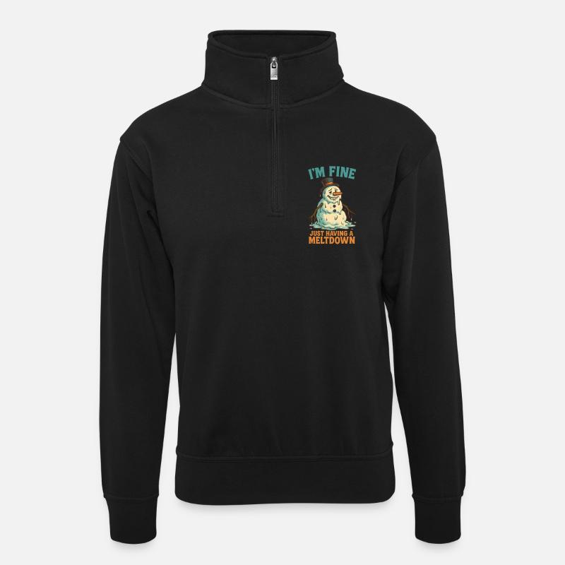 Schmelzender Schneemann I'm fine - Unisex Pullover mit Zip-Kragen - Schwarz