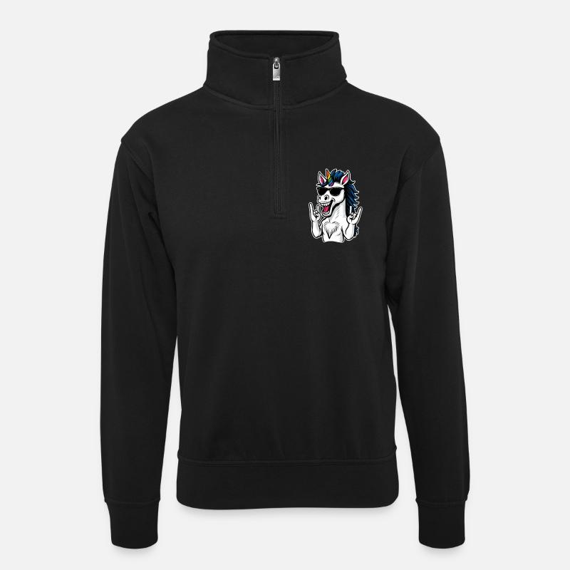 Rockendes Einhorn mit Sonnenbrille LGBT - Unisex Pullover mit Zip-Kragen - Schwarz