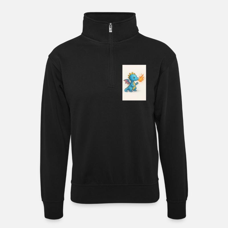 Blå Drage Gnist Åndedræt - Unisex-sweatshirt med zipkrave - sort